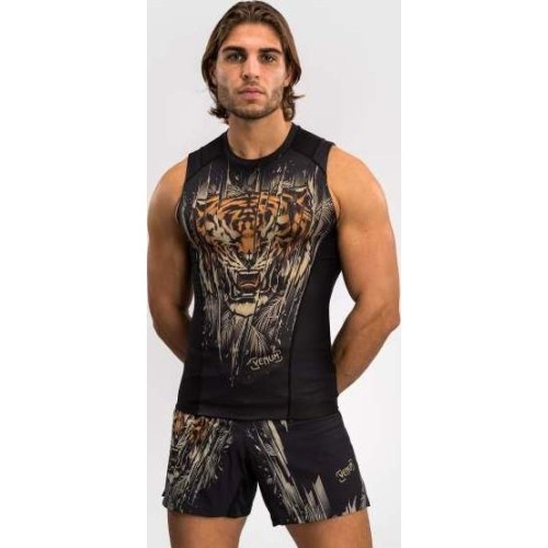 Venum Tiger męska koszulka rashguard bez rękawów - czarny/neonowy pomarańczowy