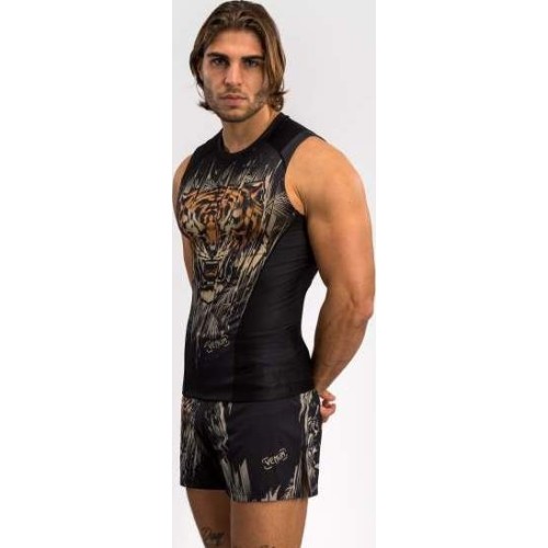 Venum Tiger męska koszulka rashguard bez rękawów - czarny/neonowy pomarańczowy