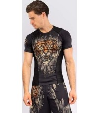 Koszulka męska Rashguard z krótkim rękawem Venum Tiger, czarno-pomarańczowa neonowa