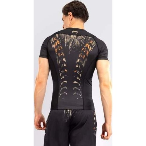 Koszulka męska Rashguard z krótkim rękawem Venum Tiger, czarno-pomarańczowa neonowa