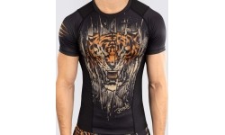 Koszulka męska Rashguard z krótkim rękawem Venum Tiger, czarno-pomarańczowa neonowa