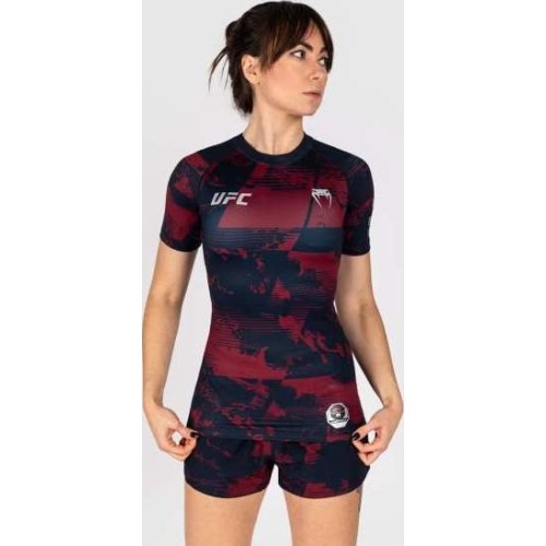 Damska bordowa koszulka rashguard z krótkim rękawem UFC Zenith by Venum Authentic Fight Week