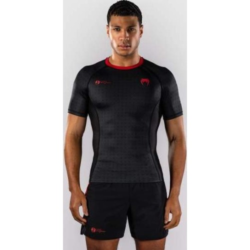 Rashguard Venum x Roger Gracie Signature z krótkim rękawem, czarno-czerwony
