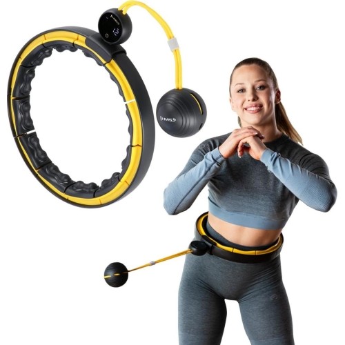 Hula hoop masujące HMS HHM21 z obciążeniem i licznikiem, czarno-żółte