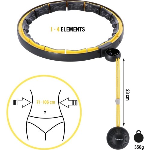 Hula hoop masujące HMS HHM21 z obciążeniem i licznikiem, czarno-żółte