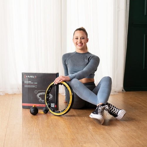Hula hoop masujące HMS HHM21 z obciążeniem i licznikiem, czarno-żółte