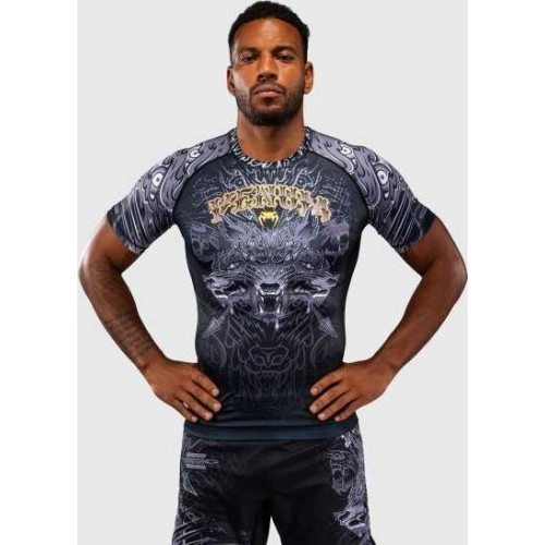 Rashguard z krótkim rękawem Venum Wolf Atak – czarno-szary