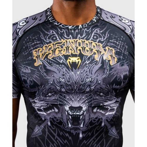 Rashguard z krótkim rękawem Venum Wolf Atak – czarno-szary