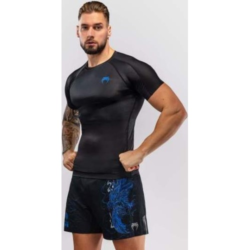 Koszulka rashguard z krótkim rękawem Venum Thunder Dragon, czarno-szafirowa