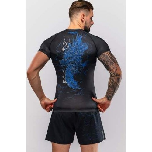 Koszulka rashguard z krótkim rękawem Venum Thunder Dragon, czarno-szafirowa