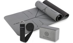 Zestaw do jogi HMS: mata TPE YM10 + blok KJ02 + pasek SJ02, szary