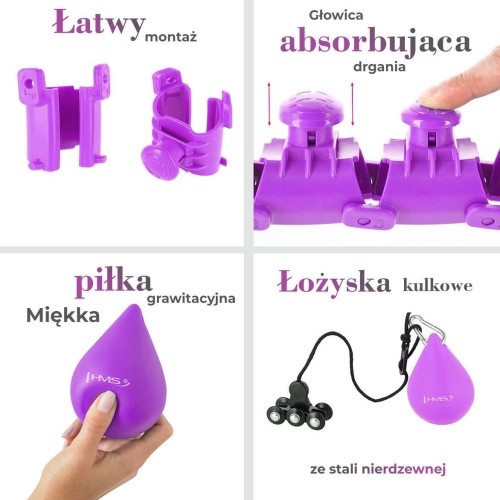 Zestaw hula hoop Plus Size HHW12 fioletowe z obciążnikiem HMS + pas na talię BR163 czarny