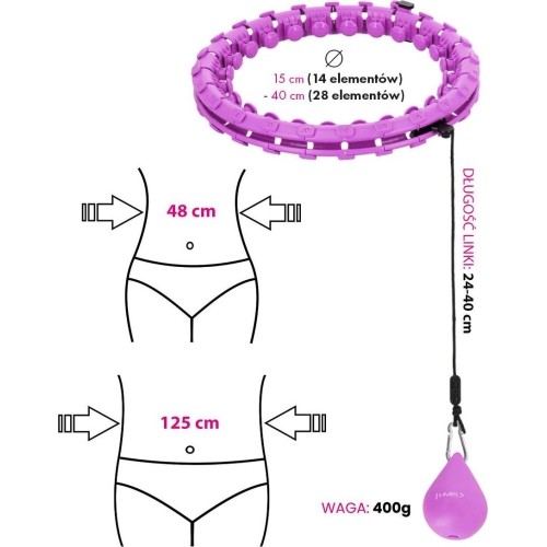 Zestaw hula hoop Plus Size HHW12 fioletowe z obciążnikiem HMS + pas na talię BR163 czarny