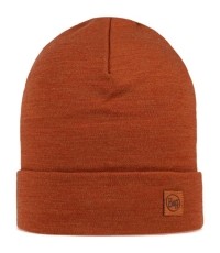 Gruba czapka z wełny merino, jednolita, cynamonowa - 330