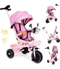 Rowerek trójkołowy dla dzieci ECOTOYS spacerówka, obracane siedzisko, pchacz, różowy