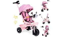 Rowerek trójkołowy dla dzieci ECOTOYS spacerówka, obracane siedzisko, pchacz, różowy