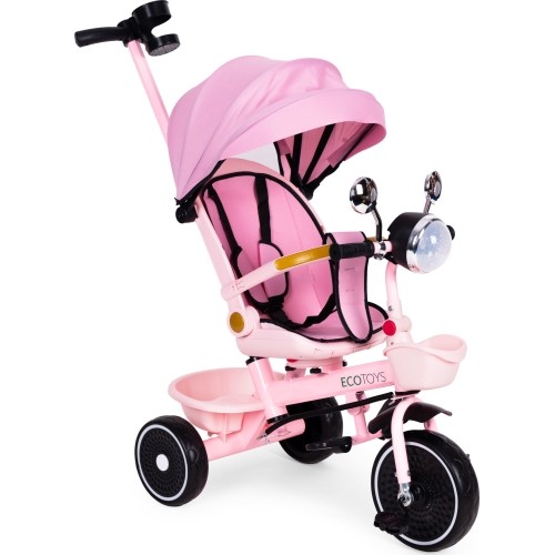 Rowerek trójkołowy dla dzieci ECOTOYS spacerówka, obracane siedzisko, pchacz, różowy