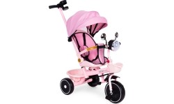 Rowerek trójkołowy dla dzieci ECOTOYS spacerówka, obracane siedzisko, pchacz, różowy