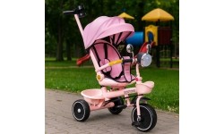 Rowerek trójkołowy dla dzieci ECOTOYS spacerówka, obracane siedzisko, pchacz, różowy