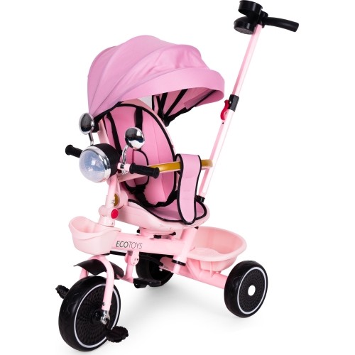 Rowerek trójkołowy dla dzieci ECOTOYS spacerówka, obracane siedzisko, pchacz, różowy