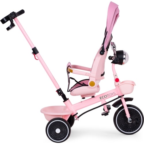 Rowerek trójkołowy dla dzieci ECOTOYS spacerówka, obracane siedzisko, pchacz, różowy