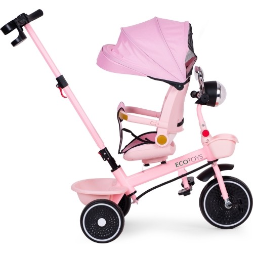 Rowerek trójkołowy dla dzieci ECOTOYS spacerówka, obracane siedzisko, pchacz, różowy
