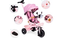 Rowerek trójkołowy dla dzieci ECOTOYS spacerówka, obracane siedzisko, pchacz, różowy