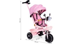 Rowerek trójkołowy dla dzieci ECOTOYS spacerówka, obracane siedzisko, pchacz, różowy