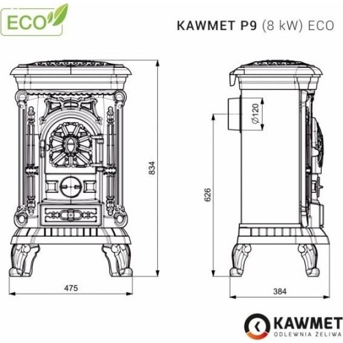 Ketaus krosnelė-viryklė KAWMET P9 (8 kW) ECO