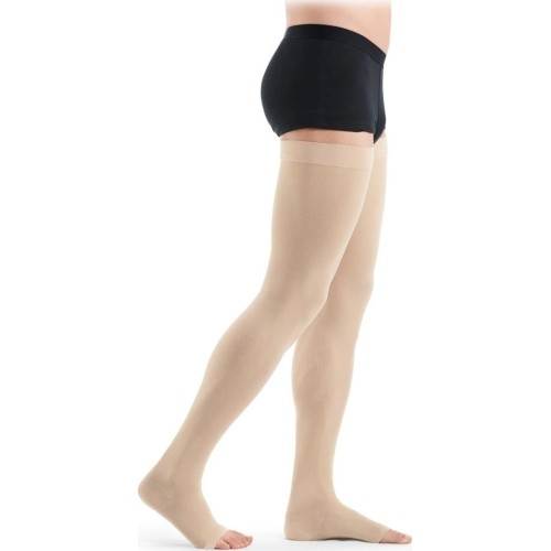 Pończochy uciskowe do góry uda COTTON by SIGVARIS, klasa 1 - M Plus - Długa - Otwarta