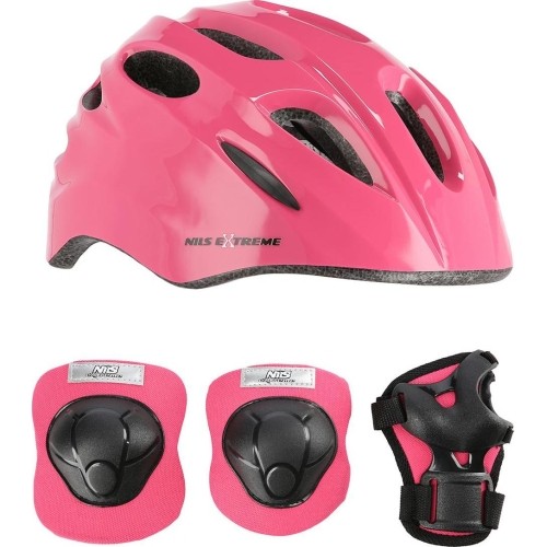 Zestaw kasku i ochraniaczy MTW01+H210 NILS Extreme - MTW01+H210 PINK HELMET WITH PROTECTORS SET NILS EXTREME
