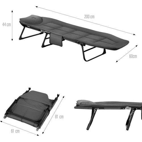 Łóżko turystyczne składane NILS CAMP NC2720, szare, 200 cm