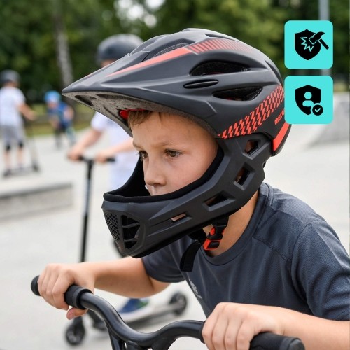 Kask rowerowy Meteor Lupus fullface S 48-52 cm czarno-czerwony