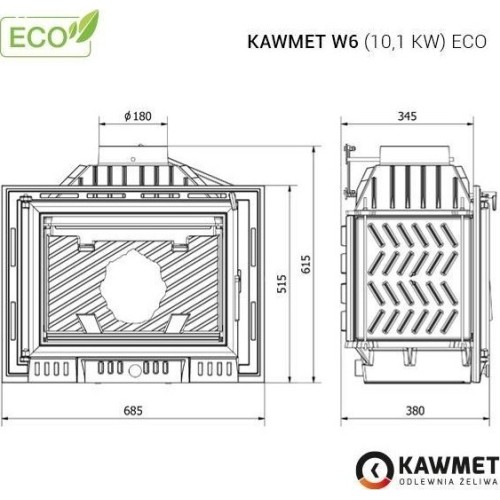 Wkład kominkowy żeliwny KAWMET W6 10,1 kW ECO