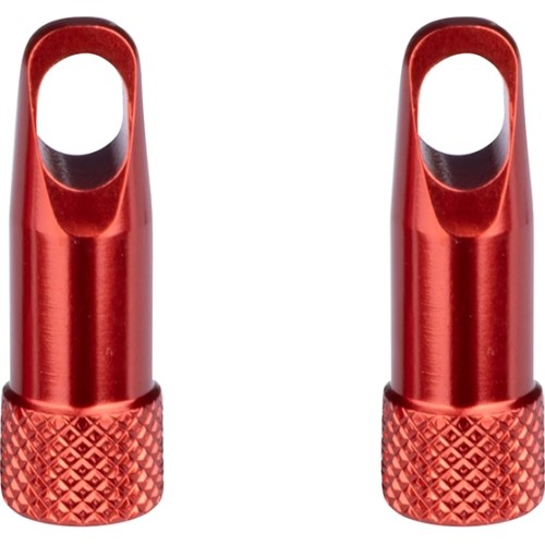 Nakrętki / kapturki wentyla Presta (FV) z kluczem, aluminium (czerwony)