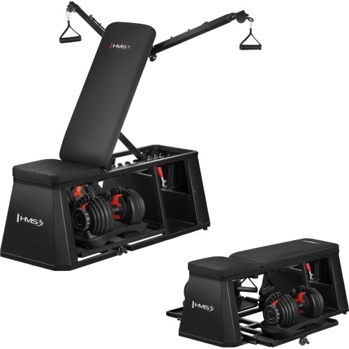 ADJUSTABLE WEIGHT BENCH WITH STORAGE, CHEST FLY ARMS LM4012 + 2X ADJUSTABLE DUMBBELL SET SR52 HMS