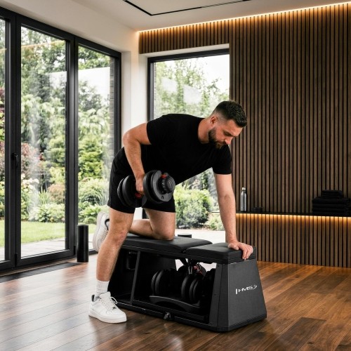 ADJUSTABLE WEIGHT BENCH WITH STORAGE, CHEST FLY ARMS LM4012 + 2X ADJUSTABLE DUMBBELL SET SR52 HMS