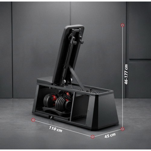 ADJUSTABLE WEIGHT BENCH WITH STORAGE, CHEST FLY ARMS LM4012 + 2X ADJUSTABLE DUMBBELL SET SR52 HMS