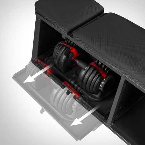 ADJUSTABLE WEIGHT BENCH WITH STORAGE, CHEST FLY ARMS LM4012 + 2X ADJUSTABLE DUMBBELL SET SR52 HMS