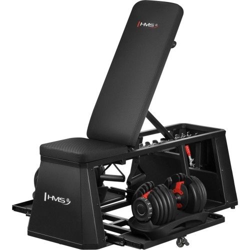 ADJUSTABLE WEIGHT BENCH WITH STORAGE, CHEST FLY ARMS LM4012 + 2X ADJUSTABLE DUMBBELL SET SR52 HMS