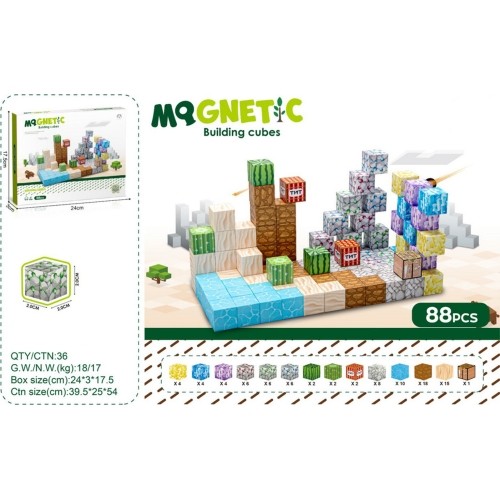 Set of Magnetic Cubes, Blocks, 88 pcs.