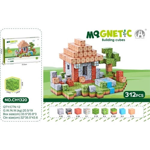 Set of Magnetic Cubes, Blocks, 312 pcs.