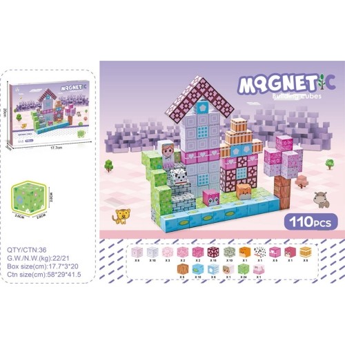 Set of Magnetic Cubes, Blocks, 110 pcs.