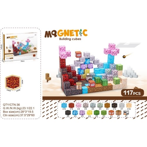 Set of Magnetic Cubes, Blocks, 117 pcs.