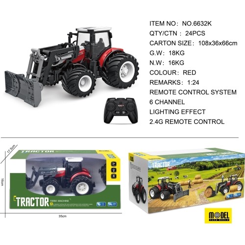 Tractor + Bulldozer R/C 1:24 Red