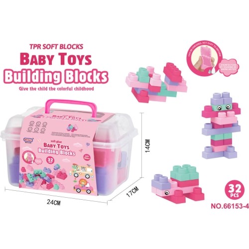 Soft Blocks Set 32 ​​pcs. Pink + Suitcase