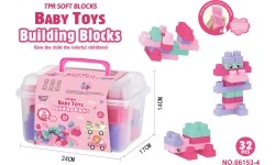 Soft Blocks Set 32 ​​pcs. Pink + Suitcase
