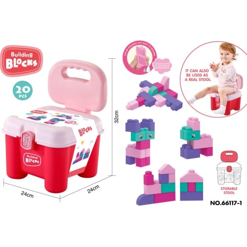 Set of Soft Electric Blocks + Chair Storage Pink