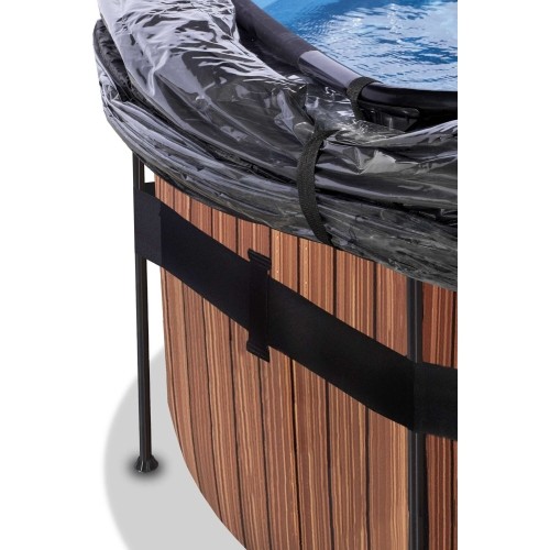 Basen EXIT Wood ø450x122cm z kopułą, filtrem piaskowym i pompą ciepła - brązowy