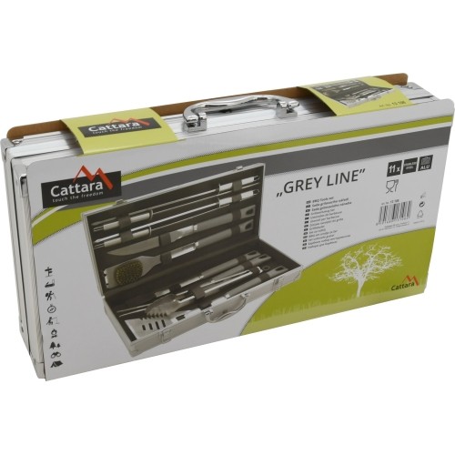 Zestaw przyborów do grilla Cattara Gray Line, 11 elementów, aluminiowa walizka